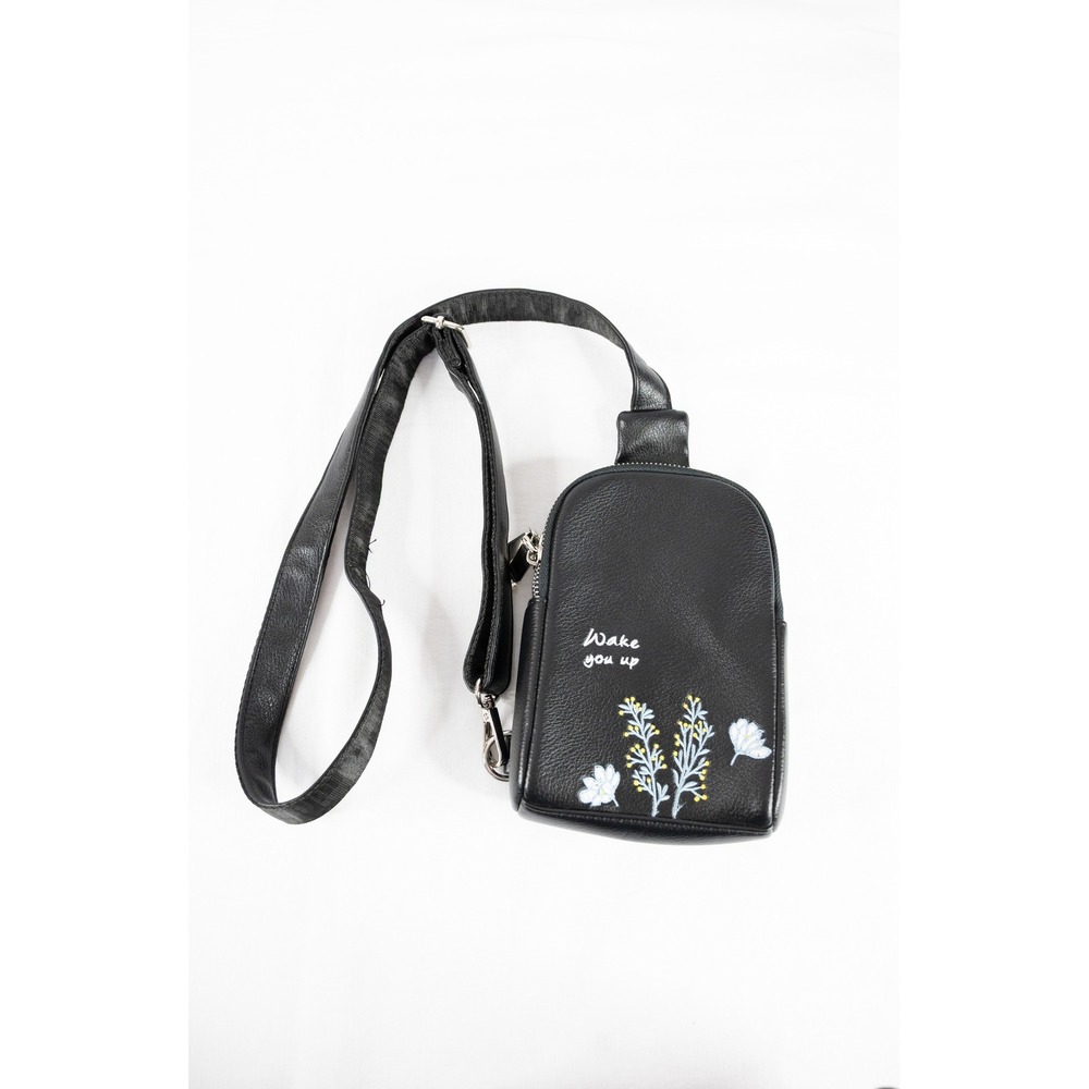Inicat Sling Bag Unisex Small Black Excellent Floral Embroidered Crossbody